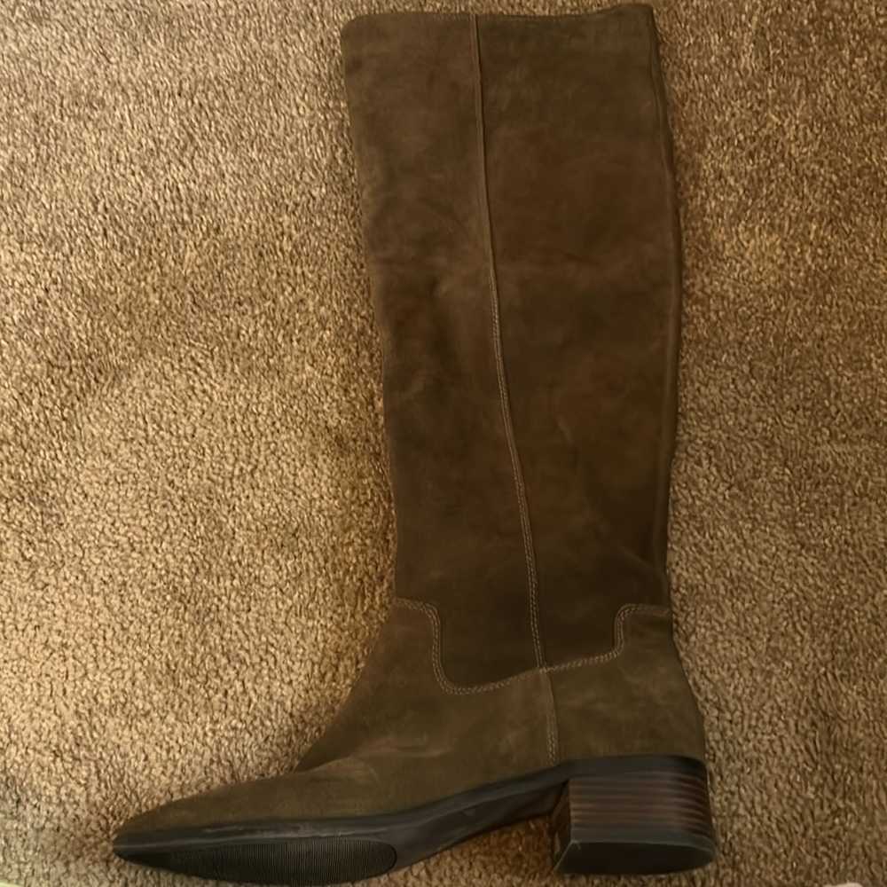 Lucky Brand Tall Suede Heeled Boots in Olive Brown